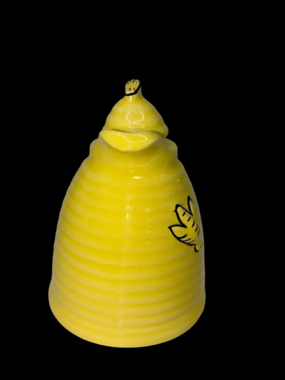 Vintage Ceramic Beehive Honey Pot Jar Yellow Bee Design Lid 5